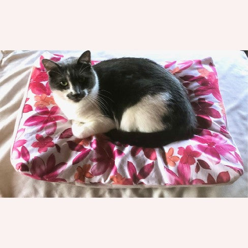 Playful Pink Floral Print Pet Bed Cover.  Free matching Face Mask.